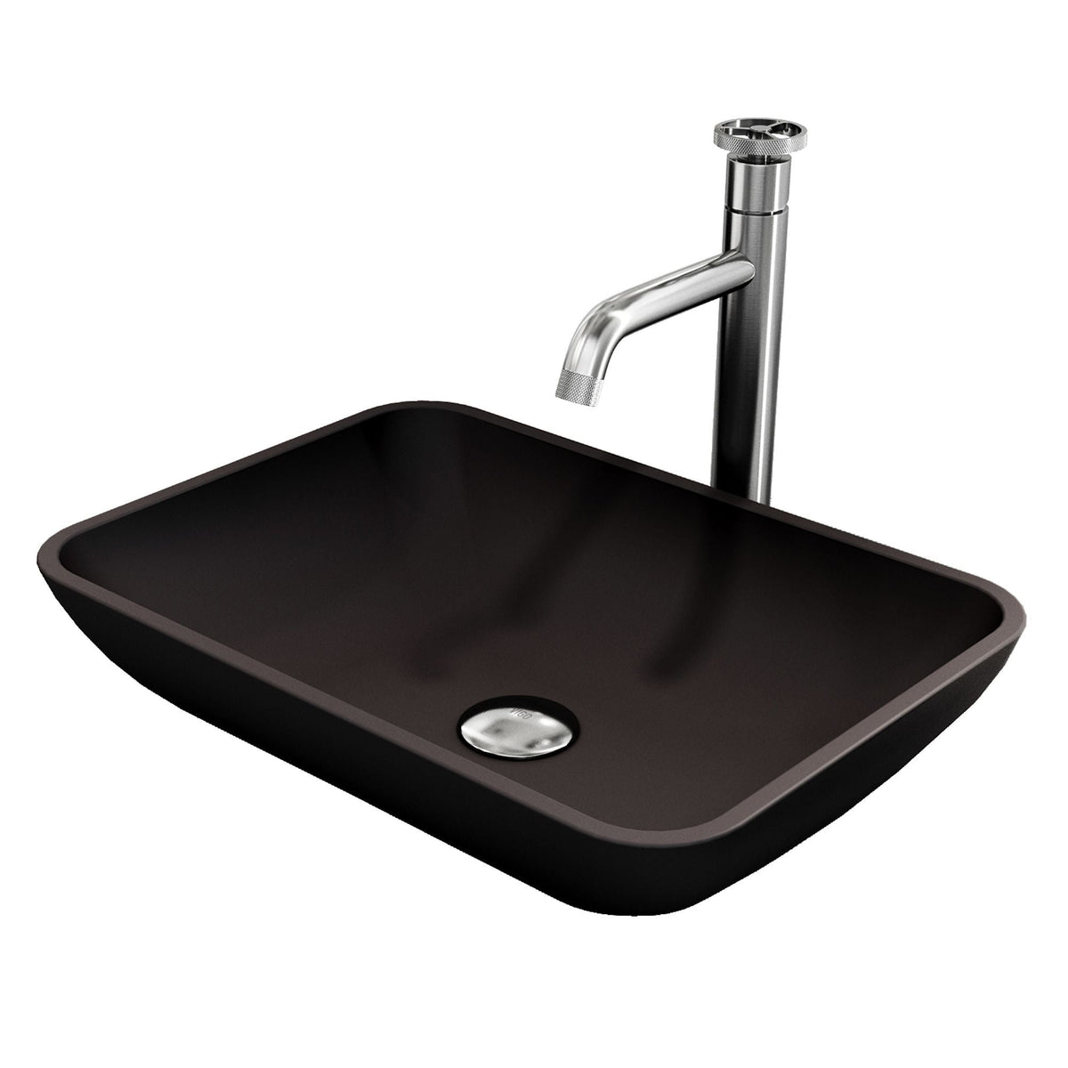 Sottile Matte Black Bathroom Sink/Basin Set with Cass Faucet and Glass Rectangular Vessel
