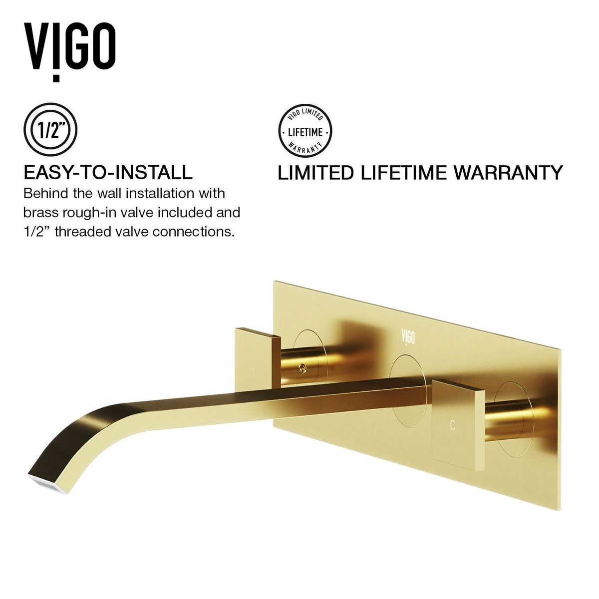 Titus Wall Mount Dual Handle Bathroom Sink Faucet, Eco-Friendly 1.2 GPM Flow Rate, Matte Brushed Gold