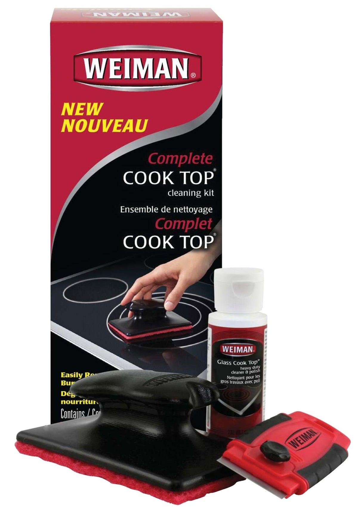 Complete Glass Cooktop Cleaning Kit, 3-pc, Include Scrub Pad, Scraper and Cleaning Solution