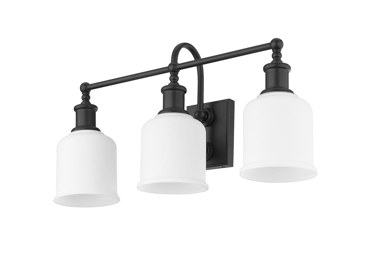 Bryant 3-Light Vanity Light, Black with Opal Shade