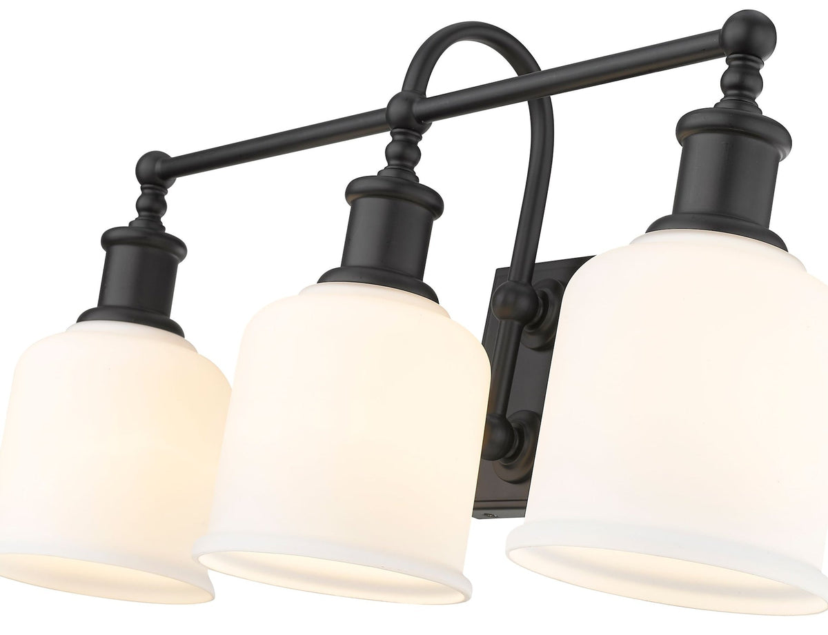 Bryant 3-Light Vanity Light, Black with Opal Shade