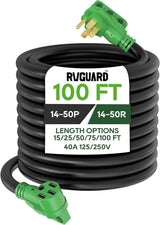 40 Amp 100 Foot RV/EV Extension Cord, NEMA 14-50P/R Heavy Duty Extension Cord with LED Power Indicator and Cord Organizer, Green