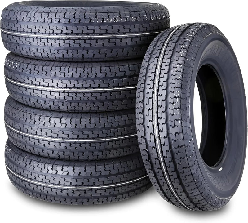 set of 4 Heavy Duty Trailer Tires ST205/75R15 205 75 15 10-Ply Load Range E Steel Belted Radial w/Scuff Guard D3908