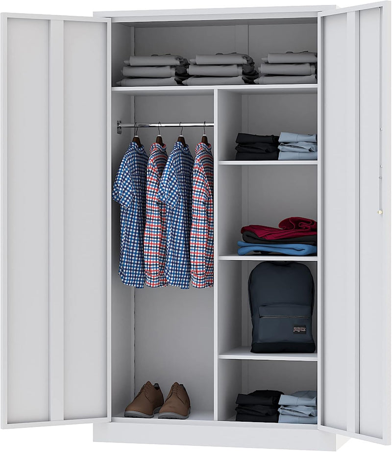 Metal Storage Cabinets Locker with Lock Door, 72'' Clothing Coat Steel Storage Freestanding Wardrobe for Office, Home, School, Employee,Gym,Fire Department (1PC-Black) M2112