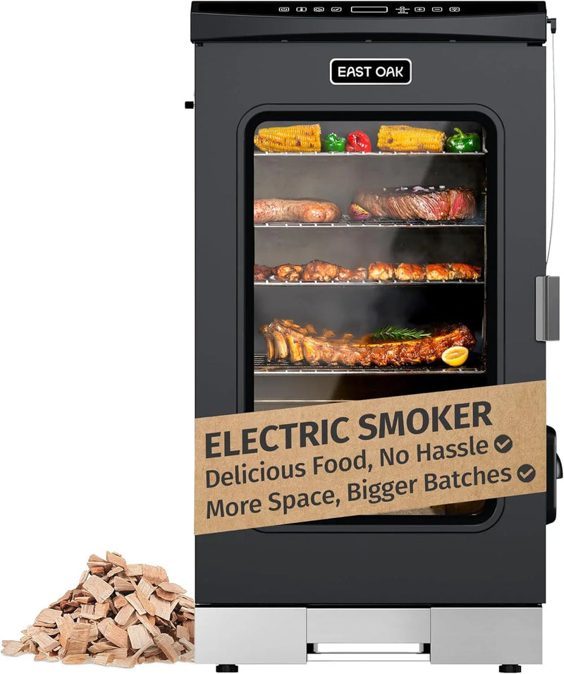 30" Electric Smoker, Outdoor Smoker with Glass Door & Meat Thermometer, 725 Sq Inch Large Capacity, 4 Detachable Racks for Backyard BBQ, Party, Outdoor Cooking Night Blue E7936