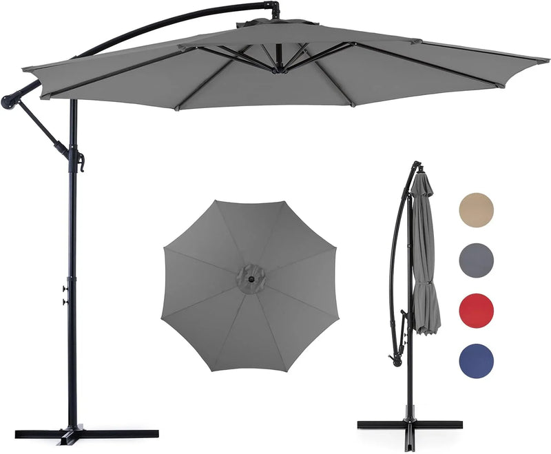 9.8FT Offset Patio Umbrella Hanging Cantilever Umbrella Outdoor Sun Shade with Easy Tilt Adjustment, 8 Ribs, UV Protection for Backyard, Lawn, Garden and Pool, Blue T5058