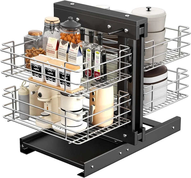 36" Blind Corner Pull Out Organizer,2 Tier 4 Shelf Kitchen Cabinet Organizer, Chrome Carbon Steel Storage Basket, Left Open & Right Open Compatible,for Blind Corner Kitchen or Bathroom Cabinet W7746