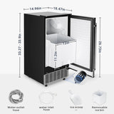 Commercial Under Counter Ice Maker Machine, 80Lbs/Day with 24lbs Ice Storage, Built-in Drain Pump/Automatic Cleaning/Timing Setting/Smart LCD Panel, Ideal for Both Home and Commercial Use