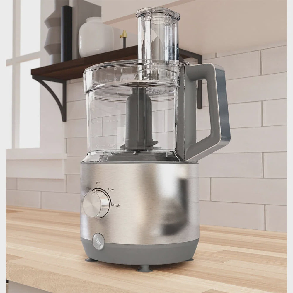 GE 550-Watt 12-Cup Food Processor with Accessories and Stainless Steel Blades, Stainless Steel