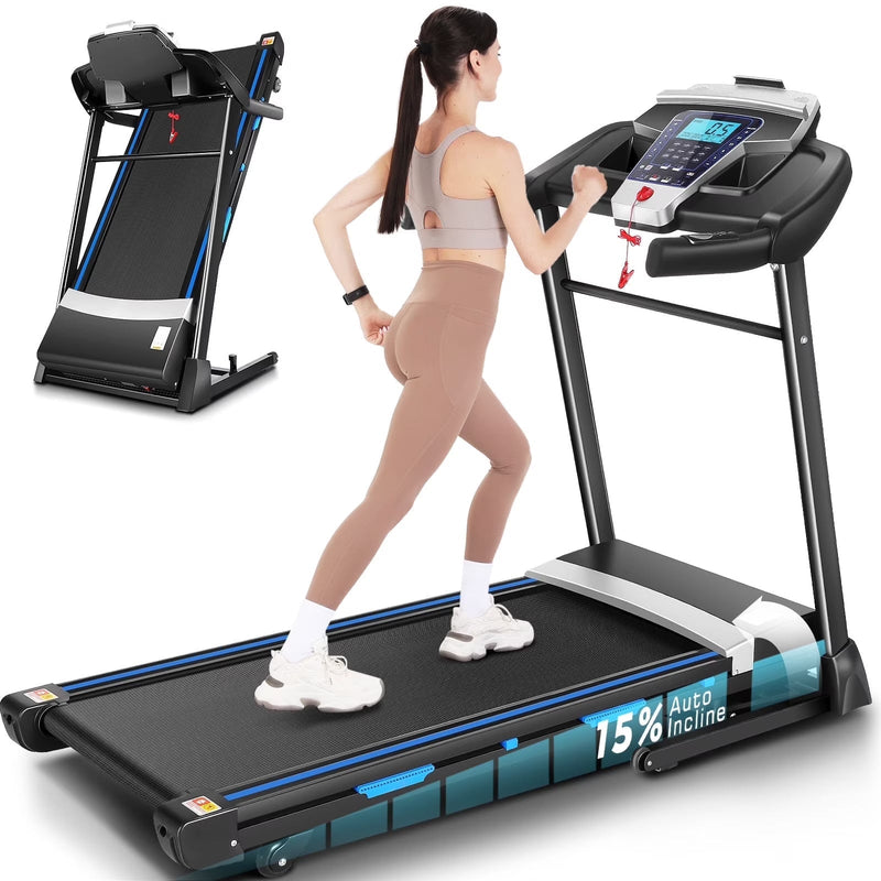 ANCHEER Folding Treadmill with 15% Auto Incline,3.25HP Ultra-silent Motor, Speed Range of 0.6~10MPH,300lb Capacity, APP Wireless... B2825