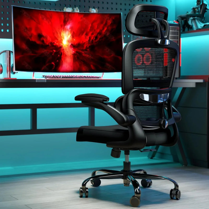 Office Chair Ergonomic Desk Chair, 330 LBS Home Mesh Office Desk Chairs with Wheels, Comfortable Gaming Chair, High Back Office Chair for Long Hours, Office Chair for Study and Work (Grey) K7790