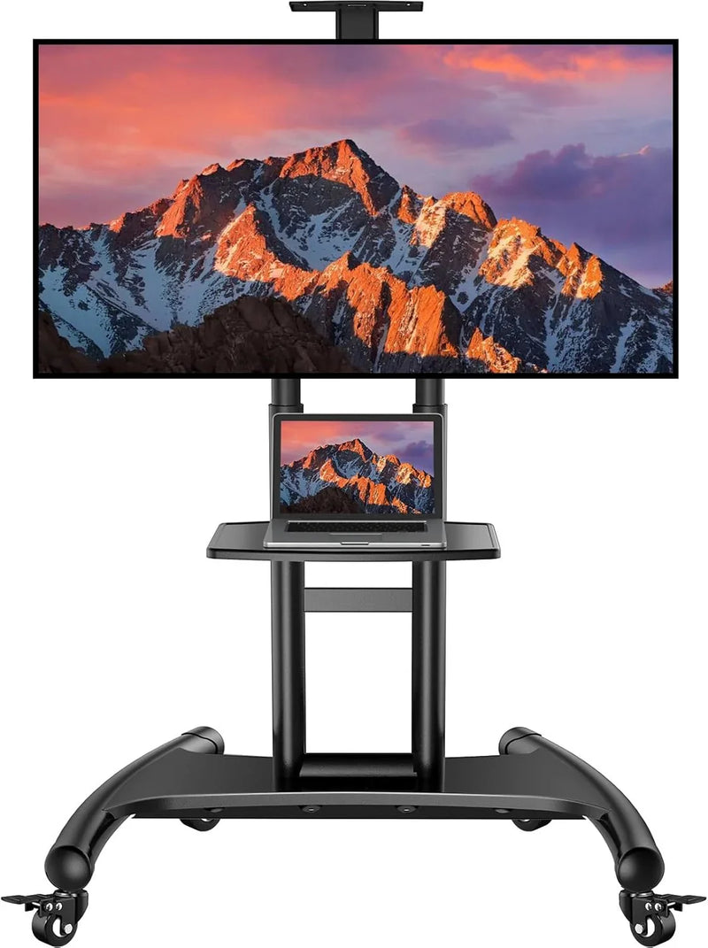 Rolling/Mobile TV Cart with Wheels for 32-82 Inch LCD LED 4K Flat Screen TVs - TV Floor Stand with Shelf Holds Up to 100 lbs, Height Adjustable Trolley Max VESA 600x400mm- PSTVMC05 F1719