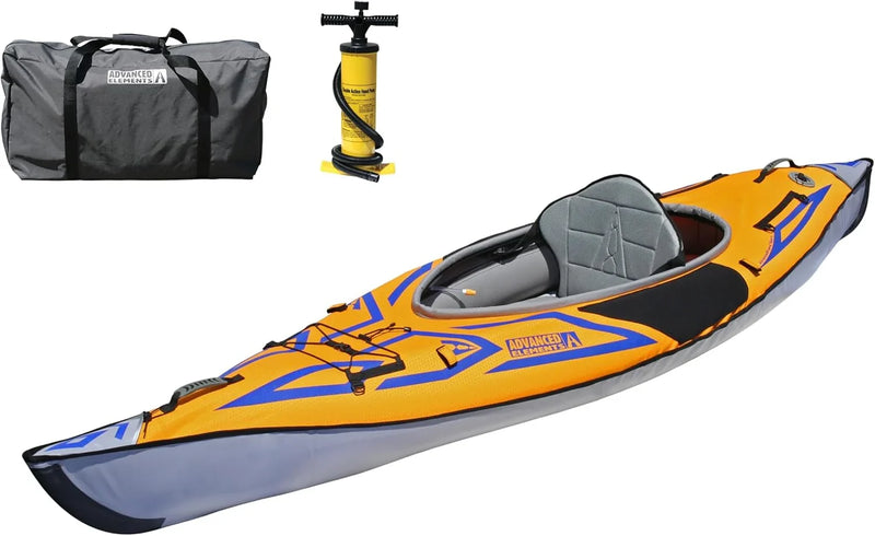 Advanced frame sport inflatable kayak - Lightweight day hiking kayak, equipped with a backpack and an inflation pump - 10 feet 5 inches - 26 pounds - Orange Q5480