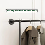 Industrial-style wall-mounted pipe clothes hanger, wall-mounted clothes hanger with double hanging rods, for closet storage (gold)