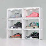 Lightning Collection Storage Box - Voice Control - Easy Access Storage Shoe Box, Stackable Shoe Storage Box, Equipped with Transparent Plastic Door, Suitable for Sports Shoes (11.2 x 14.9 x 8.8 inches (6 sets), White)