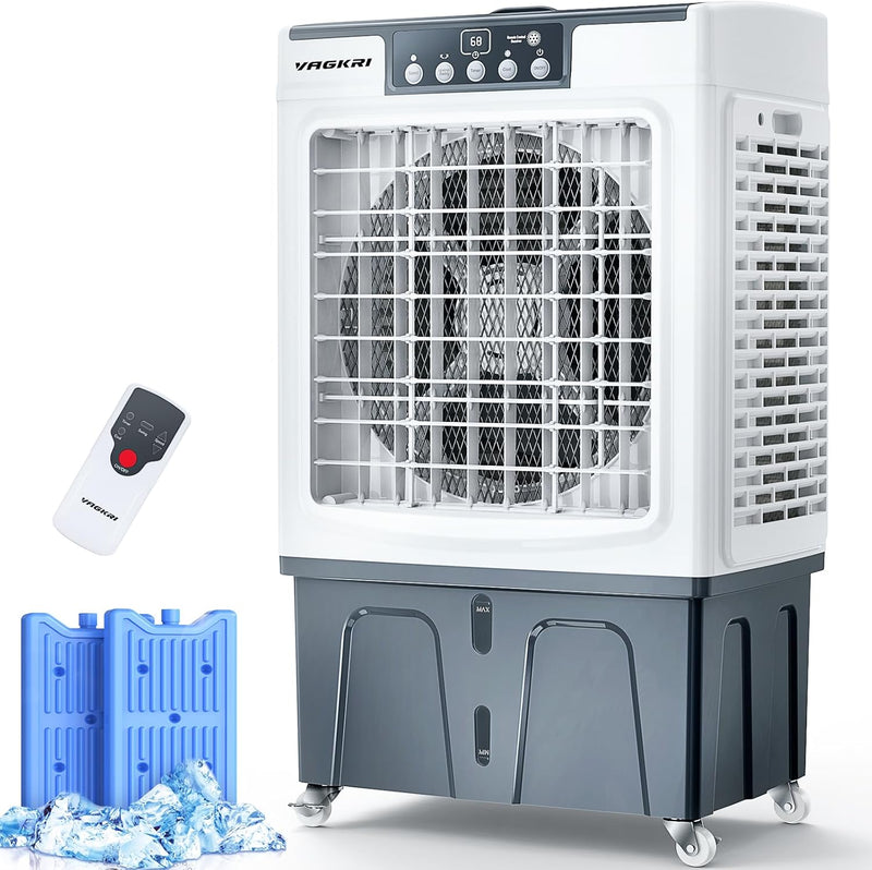 Evaporative Cooler, 2100CFM Air Cooler, 120°Oscillation Swamp Cooler with Remote Control, 24H Timer, 3 Wind Speeds for Outdoor Indoor Use,8 Gallon Q5901