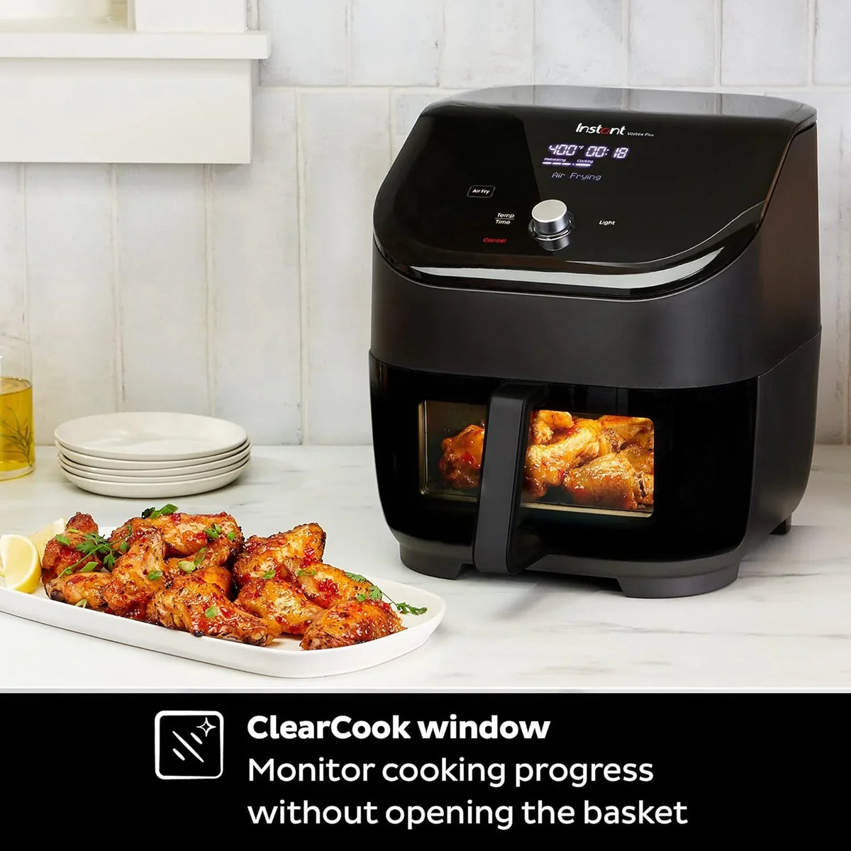 Instant Vortex Plus 6QT ClearCook Air Fryer, Clear Windows, Custom Program Options, 6-in-1 Functions, Crisps, Broils, Roasts, Dehydrates, Bakes, Reheats, from the Makers of, Black
