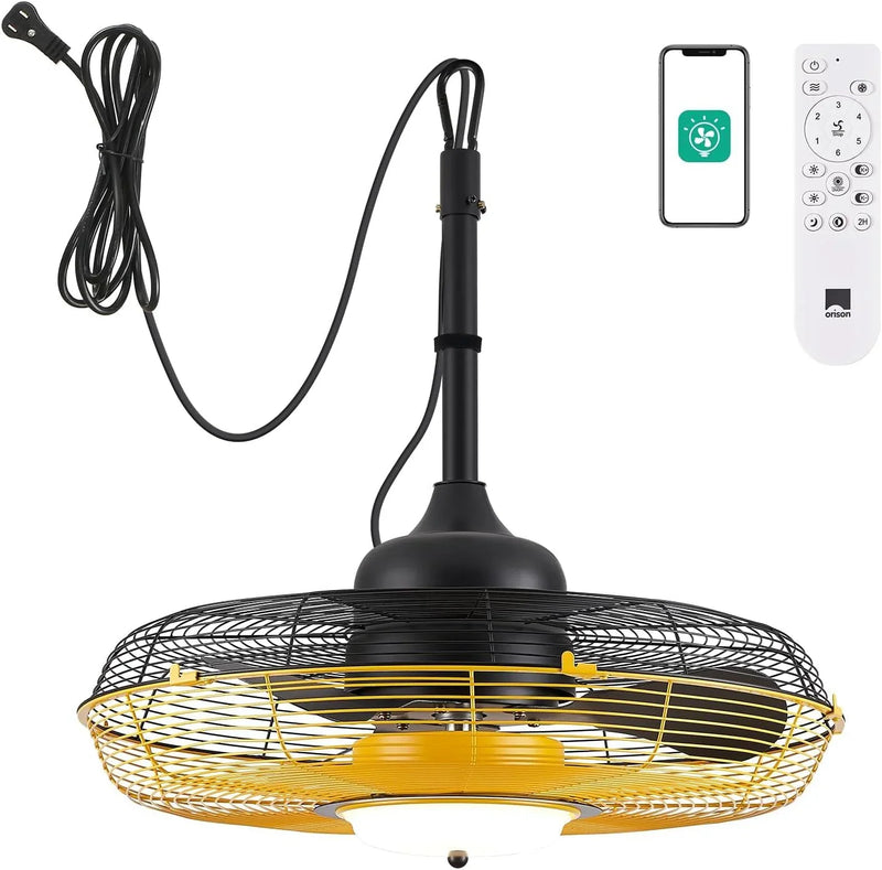 Outdoor Ceiling Fan with Light, Plug in Ceiling Fan with Remote, Gazebo Fans Outdoor Hanging for Patios Waterproof, Wet Rated Hanging Fan with App Control T3785