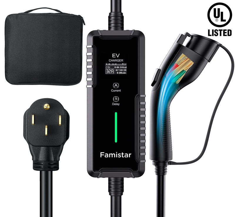 Level 2 & Level 1 EV Charger, 16Amp 110-240V Portable J1772 Electric Car Charger with Adjustable Amp Delayed Timer 25ft Long Cord Y2704