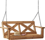 55" Cedar Wood Farmhouse Outdoor Porch Swing Bench with Two-Person Seating, Durable Hanging Chains, Water-Resistant, Heavy-Duty 600 Lbs Weight Capacity for Patio, Deck, Garden
