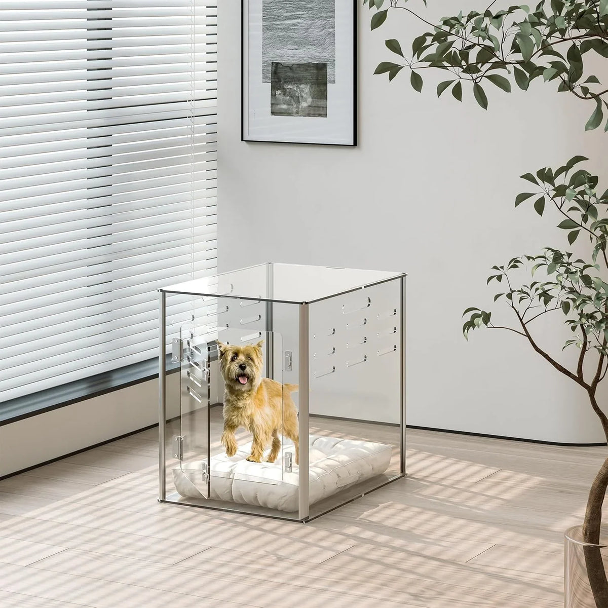 Acrylic dog cage - Clear and transparent dog house - Indoor lockable - High-intensity ventilation dog house - Suitable for small to medium-sized dogs (weighing no more than 45 pounds) - Fashionable transparent dog house cage, 30 inches long, 20 inche