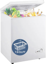 7.0 Cu Ft Chest Freezer - Energy Efficient & Quiet Mini Freezer with Adjustable Thermostat - Compact Deep Freezer for Home, Apartment, and Garage - Removable Basket & Defrost Drain