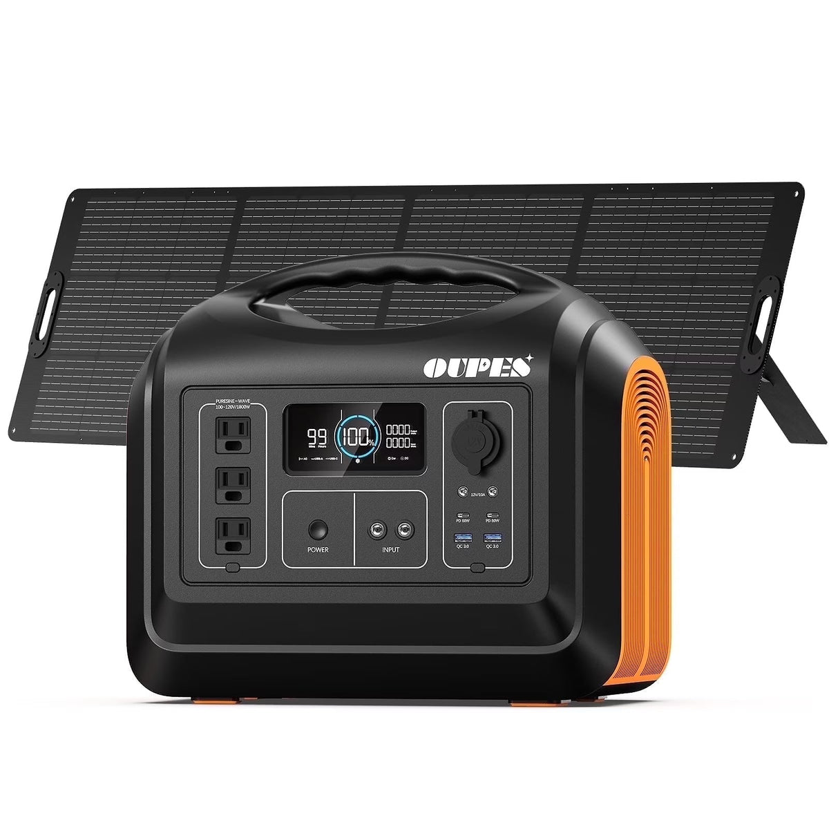 OUPES 1800W 1488Wh Portable Power Station with 2x100W Solar Panel,Solar Generator for Outdoor Camping,Home Backup,Emergency,RV