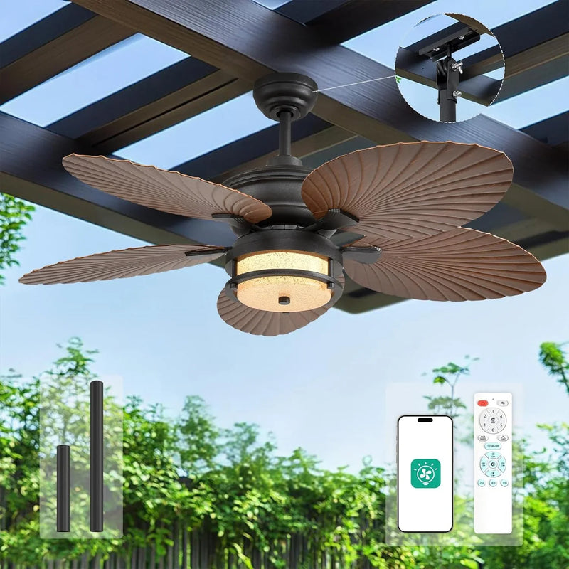 52-inch outdoor ceiling fan - tropical palm leaf fan - plug-in wall-mounted model U6801