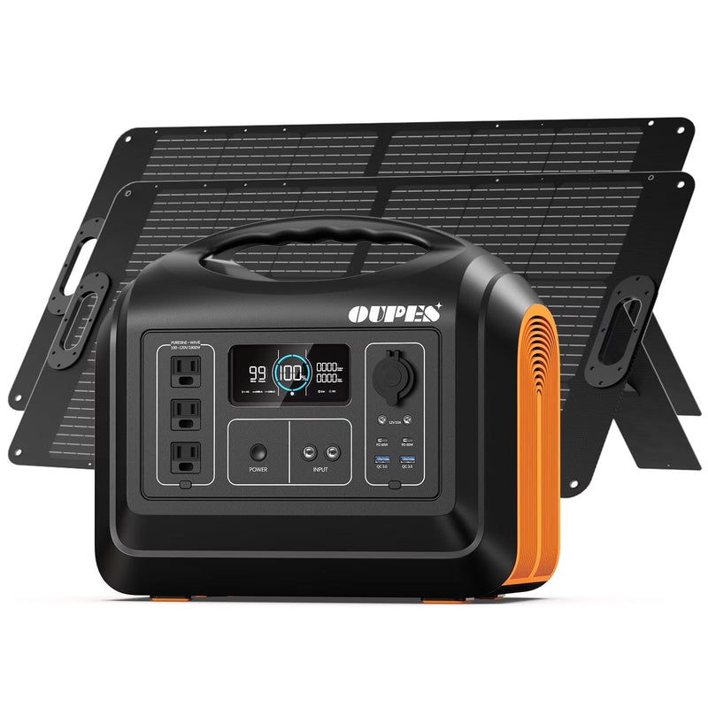 OUPES 1800W 1488Wh Portable Power Station with 2x100W Solar Panel,Solar Generator for Outdoor Camping,Home Backup,Emergency,RV A8622