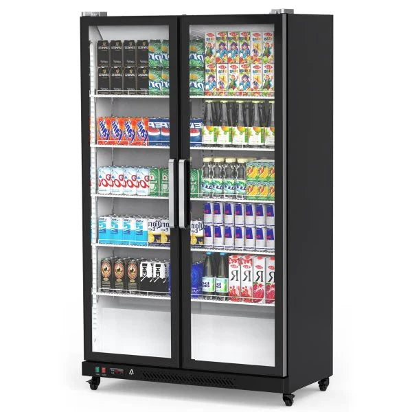 Commercial Refrigerator, Glass Door with LED Lighting – Upright Beverage Display Cooler for Home, Store, Gym, or Office, Featuring Double Swing Doors and 39 cu.ft H4422