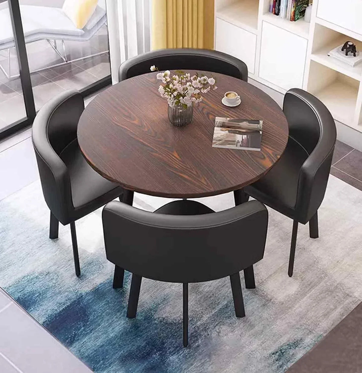 A 4-person conference table and chair set, office reception room club table and chair combination, suitable room / central area / farmhouse / home office, medieval style table and chair set