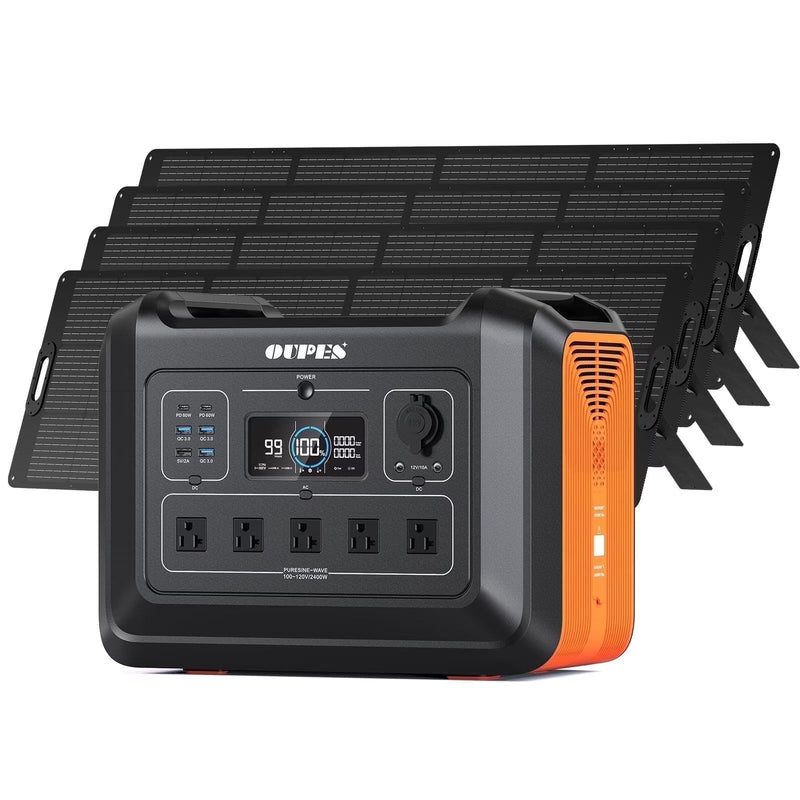 OUPES 2400W 2232Wh Portable Power Station with 4x240W Solar Panel,Solar Generator for Outdoor Camping,Home Backup,Emergency,RV J5345