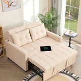 52" Sleeper Sofa with Pull-Out Bed, 3-in-1 Convertible Sofa Bed, Loveseat with Adjustable Backrest and Side Pocket, Room Apartment, Linen, Dark Grey