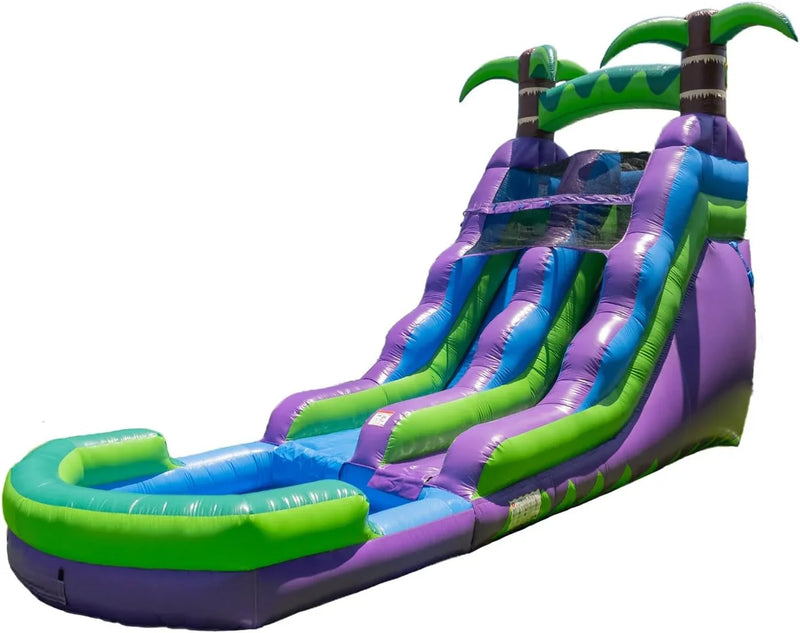 16’ Purple Tropical Lightweight Premium Commercial Grade Water Slide Inflatable with Attached Pool for Kids and Adults (with Blower), Wet Dry Use, Summer Fun P1317