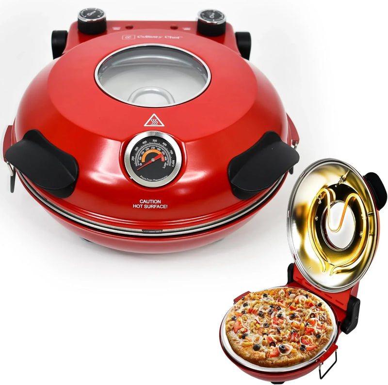 Electric Pizza Oven with Ceramic Stone, Viewing Window, Adjustable Heat Control, Timer and 1200W Baking Power, DIY Homemade Pizzeria, Large 12” Pie Capacity (Black) T9646