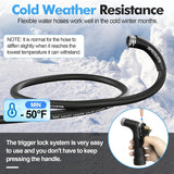 3/4" Hot/Cold Garden Hose 200 ft with Industrial High Pressure Nozzle, Flexible & Lightweight, 600psi Burst Rubber Water hose -50℉-158℉ With 3/4" Brass Fittings for Yard, Black