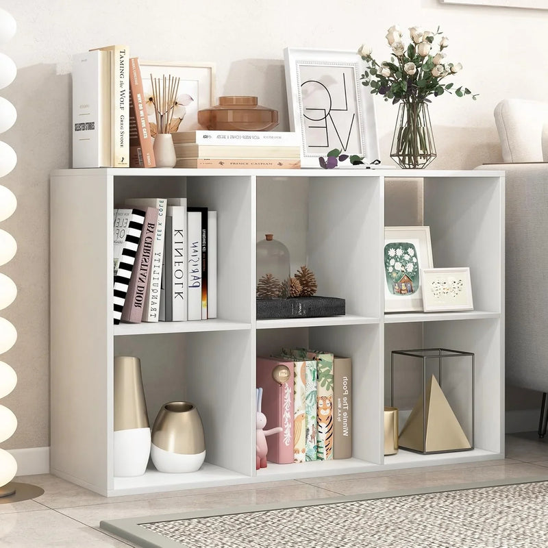 Suitable for two people, floor-standing bookshelf, with an open back panel, anti-toppling device. It is a modern storage display stand suitable for use in family offices, living rooms, bedrooms, and study rooms. White. I4604