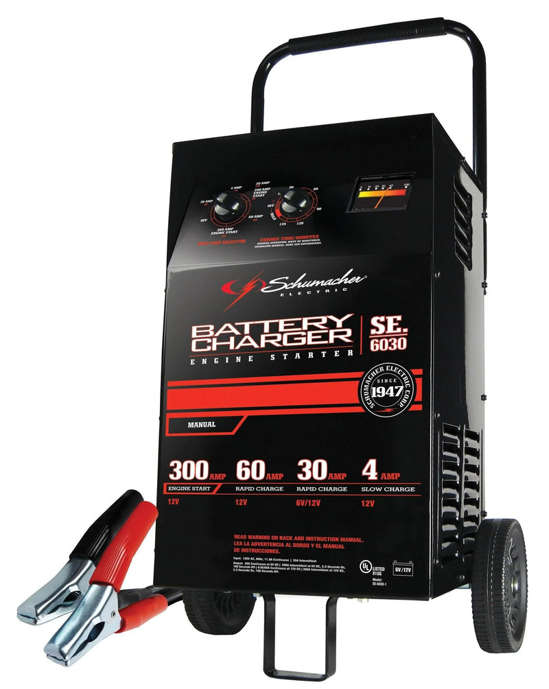 Electric Wheeled Battery Charger and Engine Starter, SC1446, 2-in-1, manual timer control, 300 crank amps, 6 volts, 12 volts, for car, SUV, truck and Marine batteries Z9997