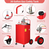 30 Gallon Fuel Caddy, Fuel Tank with Manual Transfer Pump for Gasoline & Diesel, Durable 4-Wheel Design, Mobile Fuel Storage for Cars, Trucks, Boats, Lawn Mowers, Red