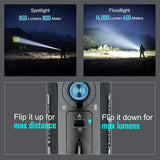 2 rechargeable handheld flashlights with 14000 lumens ultra-bright light and 3 times built-in battery pack for home, outdoor and emergency use.