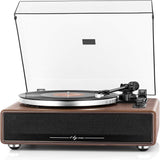 High Fidelity Belt Drive Turntable with Built-in Speakers, Vinyl Record Player with Magnetic Cartridge, Wireless Playback and Aux-in Functionality, Auto Off