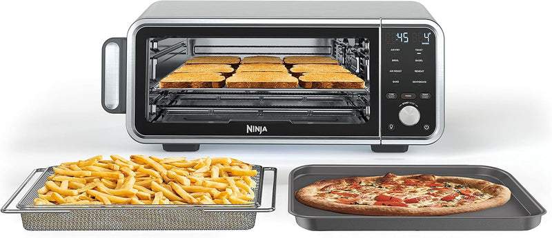 Toaster oven, air fryer, thermometer, toaster-air fryer combo, stainless steel material, quick cooking, french fries, frozen food, air frying, dehydrating, heating, 13 functions, less oil usage, flip-type oven E9377