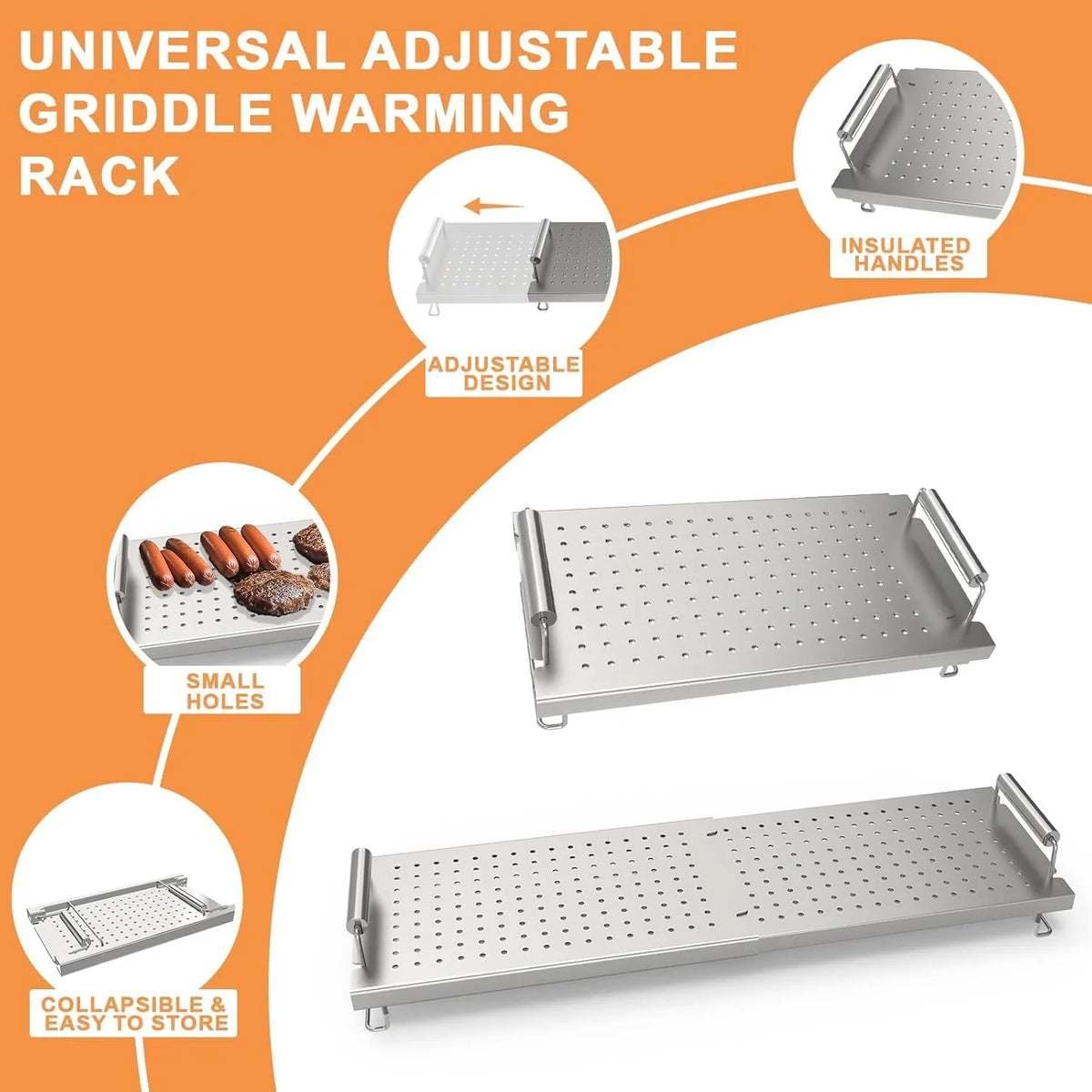 Adjustable baking pan heating/cooling rack, suitable for baking pan accessories, with dimensions of 17 inches, 22 inches, 28 inches, 36 inches. Universal stainless steel heating tray/heating rack shelf/heater