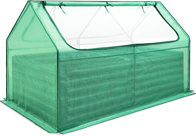 Raised Garden Bed with Cover Outdoor Galvanized Metal Planter Box Kit, w/ 2 Large Screen Windows Mini Greenhouse 20pcs T Tags 1 Pair of Gloves Included for Growing Vegetables 6x3x1ft (Clear) B164