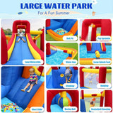Inflatable Water Slide, 10 in 1 Water Park Bounce House with Blower, Splash Pool, 2 Slides, Water Cannon, Climbing Wall, Blow up Water Slides for Kids Outdoor Backyard