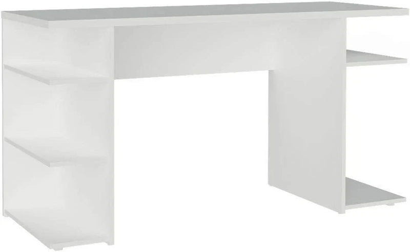 Madesa Large Modern Gaming Computer Desk 53 Inch with 5 Shelves Cable Management Student Study Wooden Table Home Office Gamer Desk for Kids and Adults - White O8736