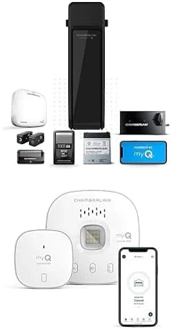 Silent and quiet wall-mounted garage door opener with battery backup and LED lighting, weighing 36 pounds, in black color. J9235