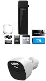 Silent and quiet wall-mounted garage door opener with battery backup and LED lighting, weighing 36 pounds, in black color.