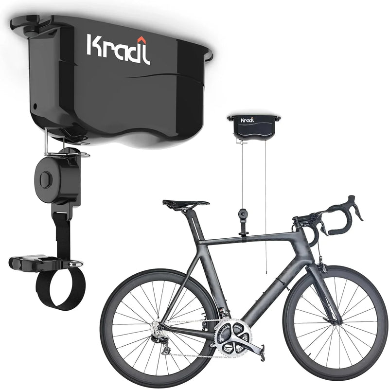 Wall-mounted bicycle lifting frame and storage rack. A bicycle storage and lifting frame that does not require electricity, nor clumsy ropes or pulleys. I1381