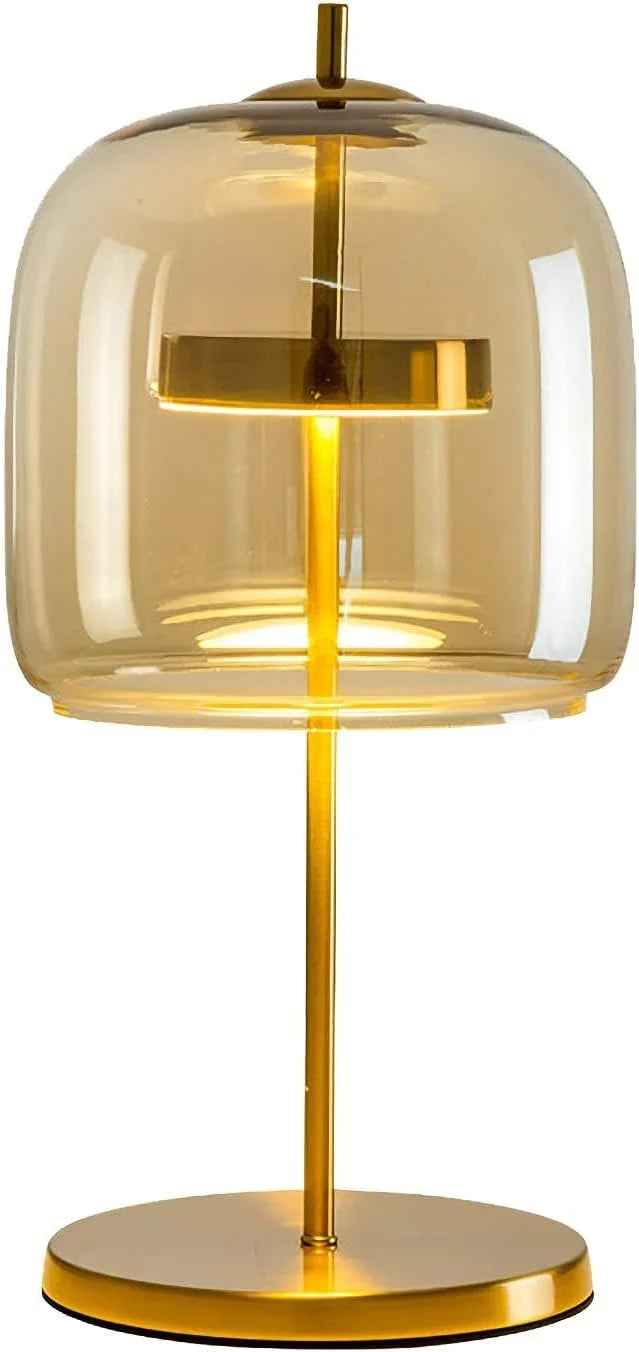 The amber desk lamp, the golden bedside lamp, the round bedside lamp for bedrooms and living rooms with a forged iron base, the glass lampshade and the LED bulb are all fully equipped. I3825
